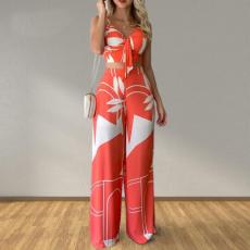 SC Plus Size Print Sling Tops And Wide Leg Pants Suit GMAN-8258
