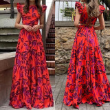SC Plus Size O Neck Ruffles Sleeve Maxi Dress  GMAN-24329