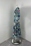 SC Plus Size Lantern Sleeve Printed Long Dress GMAN-29013
