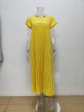 SC Plus Size Solid Color Pleated Loose Maxi Dress GMAN-28011