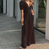 SC Plus Size Short Sleeve V Neck Loose Jumpsuit GMAN-22152