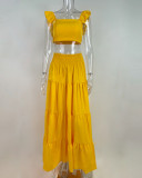 SC Plus Size Solid Color Sleeveless Two Piece Skirts Set GMAN-8114
