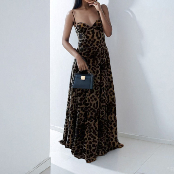 SC Plus Size Leopard Print Sling Maxi Dress GMAN-29175