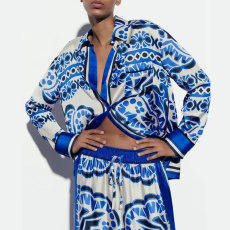 SC Plus Size Print Long Sleeve Shirt Two Piece Pants Set GMAN-24509