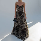 SC Plus Size Leopard Print Sling Maxi Dress GMAN-29175