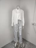 SC Plus Size Solid Color Shirt And Print Pants Suit GMAN-28494