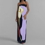 SC Plus Size Print Tube Tops Backless Maxi Dress GMAN-28178