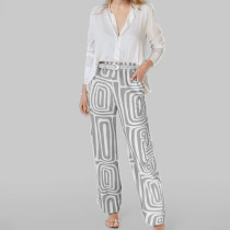 SC Plus Size Solid Color Shirt And Print Pants Suit GMAN-28494