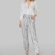 SC Plus Size Solid Color Shirt And Print Pants Suit GMAN-28494