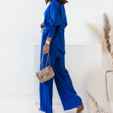SC Plus Size Solid Color Loose Shirt Pants Suit GMAN-22010