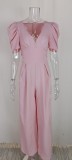 SC Plus Size Short Sleeve V Neck Loose Jumpsuit GMAN-22152