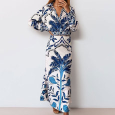SC Plus Size Vintage Printed V-Neck Long Sleeve Long Skirt Set GMAN-28925