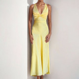 SC Plus Size Sexy V-neck Pleated Maxi Dress GMAN-28978