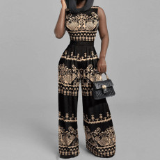 SC Plus Size Print Sleeveless Wide Leg Jumpsuit GMAN-29168