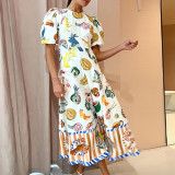 SC Plus Size Print Short Sleeve Maxi Dress GMAN-24585