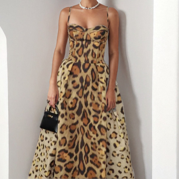 SC Plus Size Leopard Print Big Swing Maxi Dress GMAN-29081