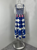 SC Plus Size Fashion Printed Pleated Big Hem Camisole Dress GMAN-28744
