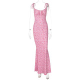 SC Sexy Print Tie Up Sling Maxi Dress GLAG-D248395G