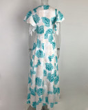 SC Plus Size V Neck Print  Ruffles Sleeve Maxi Dress GMAN-9040