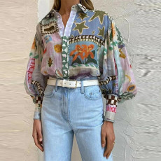 SC Plus Size Print Lapel Long Sleeve Shirt GMAN-24541