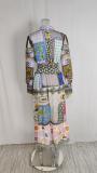 SC Plus Size Painted Print Long Sleeve Big Hem Midi Dress GMAN-24540