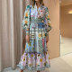 SC Plus Size Painted Print Long Sleeve Big Hem Midi Dress GMAN-24540