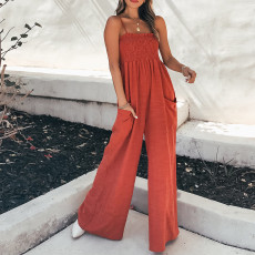 SC Plus Size Solid Color Sling Pleated Jumpsuit GMAN-9050