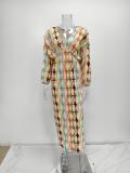 SC Plus Size Printed V-Neck Lantern Half Sleeve Midi Dress GMAN-28208