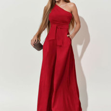 SC Plus Size Solid Color Slash Neck Loose Jumpsuit GMAN-28854