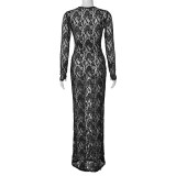 SC Hollow Out Lace See Through Maxi Dress GLAG-D3914228G