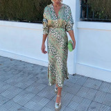 SC Plus Size Print Lapel Shirt Long Skirts 2 Piece Set GMAN-28523
