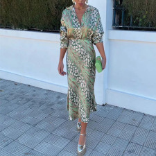 SC Plus Size Print Lapel Shirt Long Skirts 2 Piece Set GMAN-28523