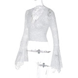 SC Deep V Neck Solid Color Lace Tops GLAG-T3C15100G