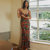 SC Sexy V Neck Print Sling Midi Dress GLAG-D3C15198G
