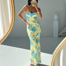 SC Plus Size Floral Printed Sling Bandage Dress GMAN-28024