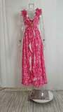 SC Plus Size Print Deep V Neck Pleated Maxi Dress GMAN-24317