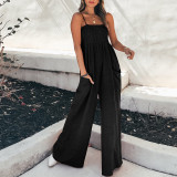SC Plus Size Solid Color Sling Pleated Jumpsuit GMAN-9050