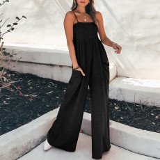 SC Plus Size Solid Color Sling Pleated Jumpsuit GMAN-9050