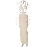SC Halterneck Wrap Hollow Out Splicing Lace-Up Dress GLAG-D2C11228G