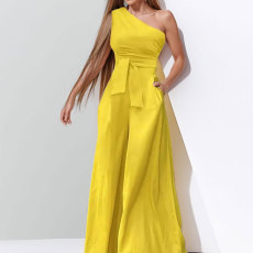 SC Plus Size Solid Color Slash Neck Loose Jumpsuit GMAN-28854