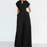 SC Plus Size Short Sleeve Solid Color Loose Jumpsuit GMAN-28803
