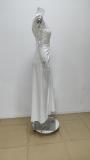 SC Plus Size Solid Color V Neck Hollow Out Maxi Dress GMAN-28175