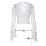 SC Deep V Neck Solid Color Lace Tops GLAG-T3C15100G