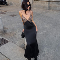 SC Sexy Patchwork Lace Slin Mesh Midi Dress GLAG-D3914328G