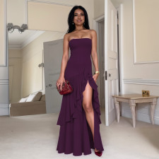 SC Solid Color Off Shoudler Ruffles Tube Top Maxi Dress GLAG-D5418830F