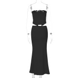 SC Sexy Patchwork Wrap Chest Two Piece Skirt Set GLAG-S3C15435G