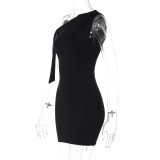 SC Solid Color Single Shoulder Patchwork Mini Dress GLAG-D5418806F