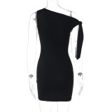 SC Solid Color Single Shoulder Patchwork Mini Dress GLAG-D5418806F