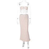 SC Lace Patchwork Wrap Chest Long Skirts 2 Piece Set GLAG-S3412457G