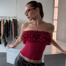 SC One Shoulder Solid Ruffles Tops GLAG-T5218415F